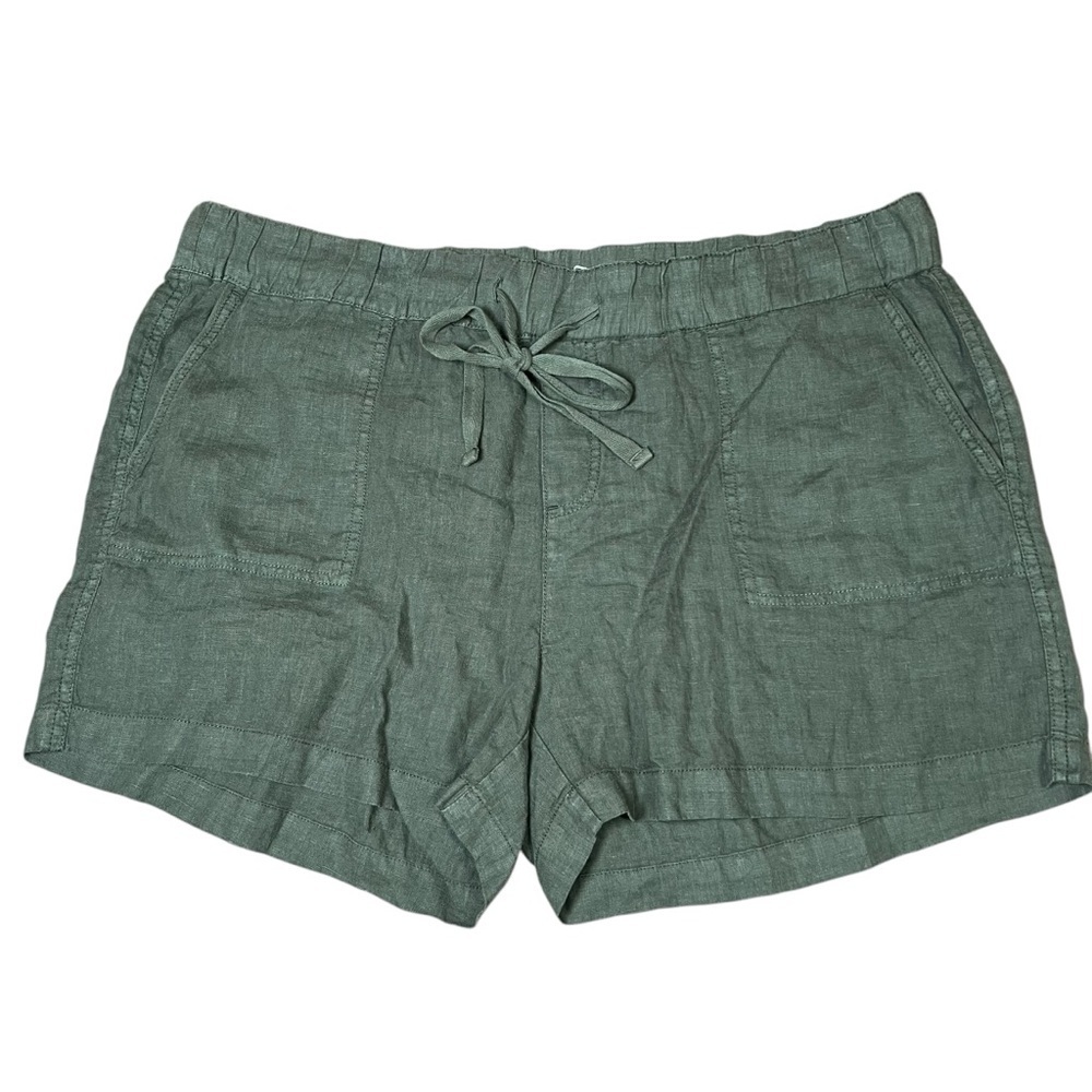 Caslon Nordstrom Olive Green Linen Shorts Pull-on Drawstring Womens Sz Large NEW